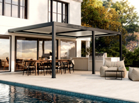 Pergola à lames orientables noire 3x3m avec télécommande, en aluminium, avec éclairage LED intégré, autoportante pour patio, jardin, cour, terrasse, toit