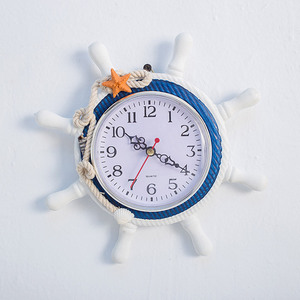 Mediterranean Helmsman Wall <b>Clock</b> Round Pine Quartz Battery Powered Home Decor - Product Image 3