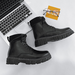 2025 nouvelles chaussures en cuir PU brillant hommes <span class=keywords><strong>Style</strong></span> britannique <span class=keywords><strong>moto</strong></span> plate-forme bottes de randonnée - Product Image 4