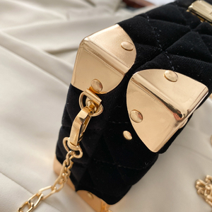 Borsa a Tracolla da Donna alla Moda in Velluto Dorato con Diamanti, Borsa a Tracolla con Catena, <span class=keywords><strong>Pochette</strong></span> in Acrilico - Product Image 6
