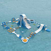Parc aquatique gonflable géant KeepFuns 64*64m, parcours d'obstacles aquatiques gonflables commerciaux pour lac, mer, station balnéaire