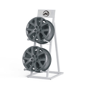 Support d'exposition de jantes de voiture en métal <span class=keywords><strong>avec</strong></span> revêtement en poudre, moderne, personnalisé, portable, à 6 étagères, mural/sur pied, pour voitures particulières - Product Image 1