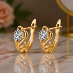 Orecchini a Perno E2650 in Oro con Diamanti Rotondi, Classici Gioielli da Donna per Fidanzamento - Product Image 2