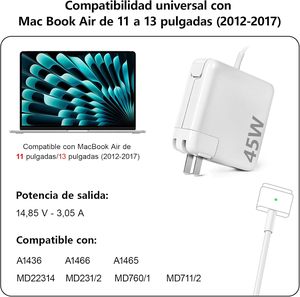 <span class=keywords><strong>Cargador</strong></span> Adaptador en Forma de T HAPEMEIN PA-45W de 45W para <span class=keywords><strong>Macbook</strong></span> <span class=keywords><strong>Air</strong></span> de 11/<span class=keywords><strong>13</strong></span> Pulgadas (2012-2017), Entrada de 120V, Portátil - Product Image 5