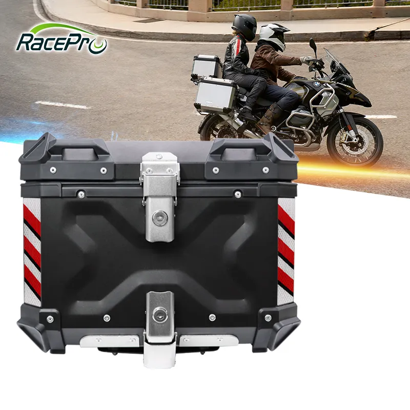 HOMCOM 43L Motorcycle Trunk Travel Luggage Storage Box Motorbike Accessory Large Storage Space For 2 Half Helmet Black 