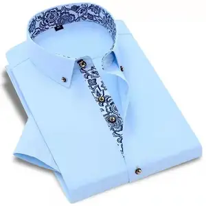 2024 Camisa de manga curta de cor sólida dos homens novos verão camisa de negócios de meia manga de lapela masculina - Product Image 1