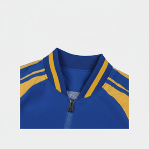 Chaqueta de béisbol a rayas de color a juego para hombre con bolsillos, chaqueta universitaria de manga larga con cremallera y cuello de béisbol informal para exteriores - Product Image 1