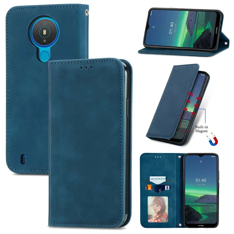 PU Leather Wallet Flip Phone Cover Skin Friendly PU Case for Nokia 1.4 Flip with Stand holder and Card Slot