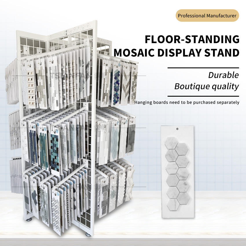 Factory Custom Exhibition Floor Stand Mosaic Display Stand Ceramic Sample Showroom Stone Stand Tile Display Marble Mosaic Rack