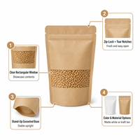 Sachet Doypack Personnalisé Imprimé Qualité Alimentaire avec Fenêtre Transparente et Fermeture Zip Refermable pour l'Emballage de Haricots Rouges, Haricots Adzuki et Céréales