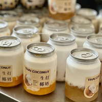 MOQ 100 pièces, canettes de soda de 250 ml, bouteilles de boisson, plastique jetable, matériau PET, bouteille de thé au lait, jus, canettes de café avec couvercle facile à retirer