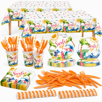 Décorations de fête sur le thème du surf, ensemble de vaisselle pour fête sur le thème des vagues de plage avec assiettes, gobelets, serviettes, couverts, nappe pour garçons