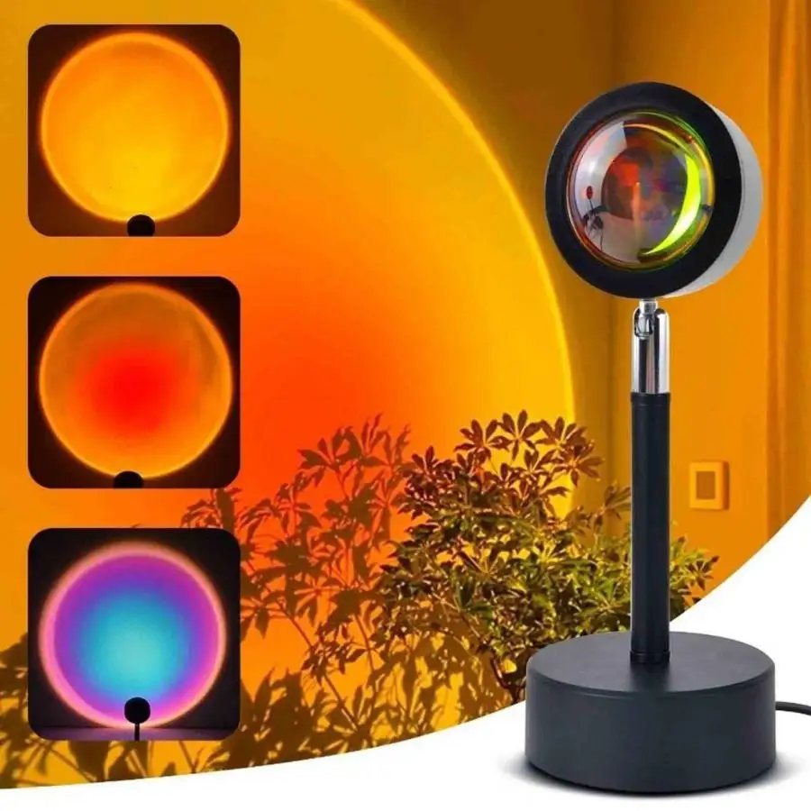 16 Colors RGB Dimming Remote Control USB Plug-in LED Rainbow Sunrise Sunset Halo Projector Light Lamp