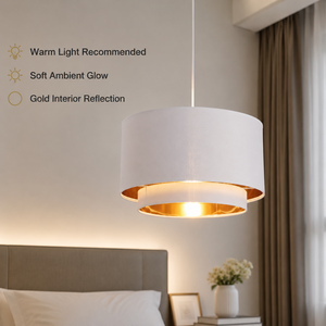 โคมไฟเพดานผ้าทันสมัย สีขาวทอง ทรงกลมสองชั้น ขั้วหลอด E27 สำหรับตกแต่งภายในห้องรับประทานอาหาร ห้องนอน และบ้าน - Product Image 3