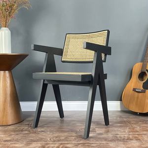 Silla de Ratán de Color Natural, Silla de Madera Maciza de Ratán, Silla de Comedor Vintage, Silla de Café para Hotel y Restaurante - Product Image 3