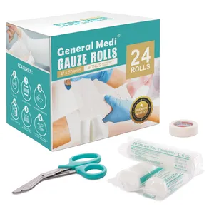 2023 New 24 Pack 4x5 Medical Gauze Bandage Rolls Cotton Elastic Bandage Absorbent Gauze Roll