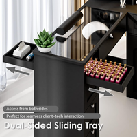 Table de manucure avec étagère à écran LED, plateau en verre en forme de L, poste de travail pour manucure professionnelle en salon