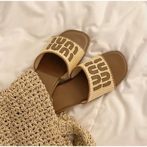 High-end Woven Open-Toe Letter One-Strap <b>Flat</b> <b>Sandal</b> Genuine Leather Upper PVC Midsole Rubber Outsole Comfortable Summer - Product Image 2