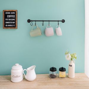 Wall-mounted mug holder, modern metal design, with 5 mug hooks for storing cutlery and <b>teacups</b>. - Product Image 4