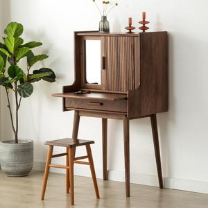 Nordic Solid Wood <b>Dressing</b> <b>Table</b> Walnut Color With <b>Mirror</b> Storage Bedroom Makeup <b>Vanity</b> - Product Image 1