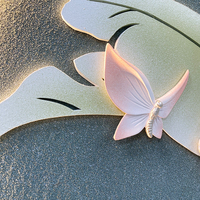 Décoration murale en relief 3D en grès avec rétroéclairage LED |   Peinture murale florale de feuilles de bananier avec vase en verre pour plantes