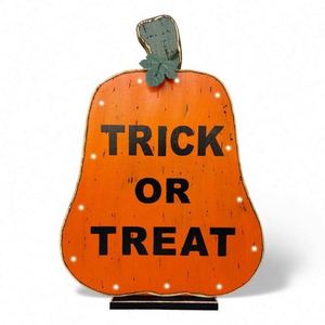 Décoration en bois de citrouille de dessin animé pour Halloween, décoration amusante de citrouille pour fête de fin d'année avec lumière - Product Image 1