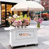 Carrito de Floristería Multicolor con Logotipo Personalizado, Porta Flores, Borlas, Sombrilla, Carrito Rodante para Bodas, Exhibición Ambulante, Venta al Aire Libre