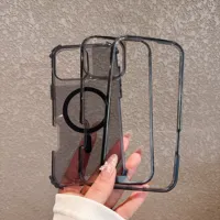 Coque magnétique antichoc transparente robuste 3 en 1 pour iPhone 15 14 13 12 11 16 Pro Max Plus, compatible avec la charge sans fil