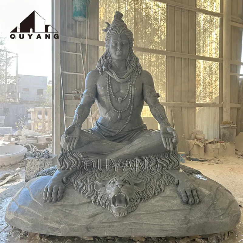 QUYANG 야외 인도 종교 천연석 조각 힌두교 신 대리석 주 시바 동상 파괴의 신