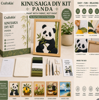 Kit de Pintura de Panda Kinusaiga con Tela, Kit de Manualidades sin Costuras para Amantes de las Manualidades, Decoración de Cocina, Set de Regalo, Todos los Materiales Incluidos