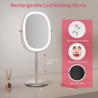 Miroir de Maquillage LED Portable en Métal avec Lumières, Grossissement 7X, Support Réglable et Éclairage à Intensité Variable en Gros