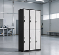 Armoire de rangement métallique à 6 portes et deux niveaux, noire et blanche, en acier, pour vêtements, pour employés, dortoirs et gymnases - Vente en gros usine