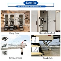 Remorque WC portable 3 postes, carrosserie blanche avec lavabo, miroir et marches pliantes, pour entreprises de location d'événements à forte capacité
