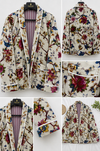 Blouson bomber classique en velours brodé à imprimé floral, design réversible écologique, extérieur 100 % coton, coupe courte - Product Image 2