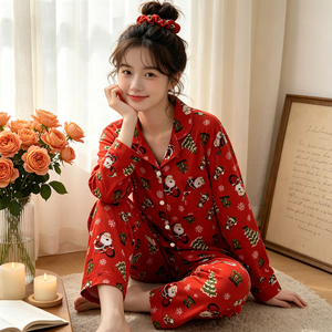 批发新款秋季系列女式圣诞睡衣和家居服长袖长裤套装 - Product Image 4