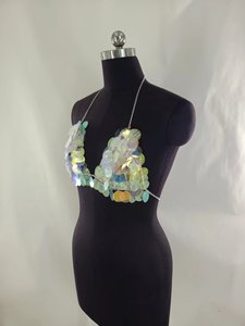 Chaîne de corps holographique à paillettes tendance <span class=keywords><strong>TikTok</strong></span>, couleur argent, sangle réglable, pour femme, idéale pour festival de musique - Product Image 6