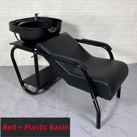 Fauteuil de lavage professionnel robuste en fer forgé noir avec revêtement en cuir PU confortable, ensemble complet pour salon de coiffure commercial