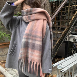 शीतकालीन कश्मीरी जातीय स्कार्फ शॉल ने महिलाओं के लिए हरे रंग की लाल प्लेड नकली फर ऊन के रंग की जांच की - Product Image 3