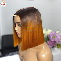 Peluca Bob de Cabello Humano Vietnamita Virgen Doble Trama, con Cierre de Encaje Transparente 2x6, Estilo Kim K, Ombre Naranja Jengibre, Sin Pegamento, Lista para Usar, Económica