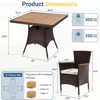 Ensemble de salle à manger en rotin résistant aux intempéries pour l'extérieur, meubles de patio en osier avec plateau de table en bois pour terrasse et jardin
