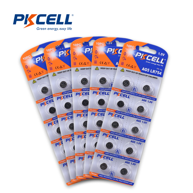 PKCELL Button Cell Alkaline Battery Ag5 Lr754 Lr48 193 1.5V 393 10B Disposable Battery