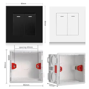 86*86mm PC Panel 2 Gang 1 Way Push Switch Indicateur de Fluorescence Interrupteur d'alimentation mural NFC Réseau Max Courant 16A Max Tension 250V