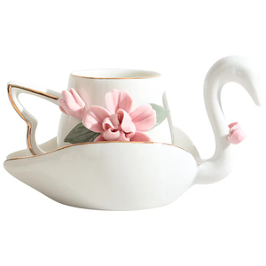 Ensemble de 6 tasses à café en céramique Swan avec soucoupes, capacité 100 ml, décor floral en relief, pour le thé de l'après-midi à la maison ou l'espresso - Product Image 5