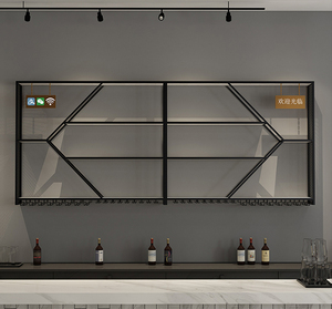 Sắt Bar tường treo Giá rượu gỗ hiện đại bảng điều chỉnh tủ rượu với sáng Kệ đỏ nho bia giá cho nhà hàng sử dụng - Product Image 4