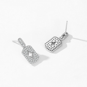 Boucles d'oreilles pendantes en argent sterling S925 personnalisables, version cuivre, avec zircone ronde taillée en forme d'étoile - Exclusives pour femmes - Product Image 6