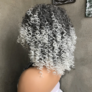 Perruque synthétique <span class=keywords><strong>courte</strong></span> LIWANGLONG HAIR pour <span class=keywords><strong>femme</strong></span>, noire et blanche, avec raie latérale, boucles afro crépues, résistante à la chaleur, sans dentelle, densité 150% - Product Image 3