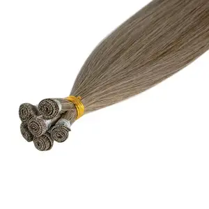 Wholesale newest hand tied 30 inch genius weft raw european human hair extensions thick genius weft dark ash blonde