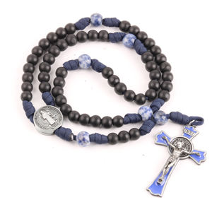Collier pour homme en perles <span class=keywords><strong>de</strong></span> bois, chapelet religieux catholique en paracorde robuste, avec pendentif crucifix et médaille personnalisée pour la <span class=keywords><strong>prière</strong></span>, vente en gros - Product Image 5