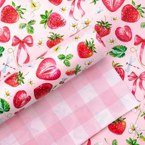 Strawberry Wrapping Paper Roll 17 Inch X 33 Feet <b>Pink</b> Floral Bow Design Gift <b>Wrap</b> Art Paper - Product Image 1