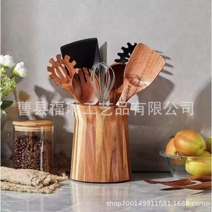 Boîte de rangement pour ustensiles de cuisine en bois massif, type cylindrique, pour la table et la cuisine - Product Image 1